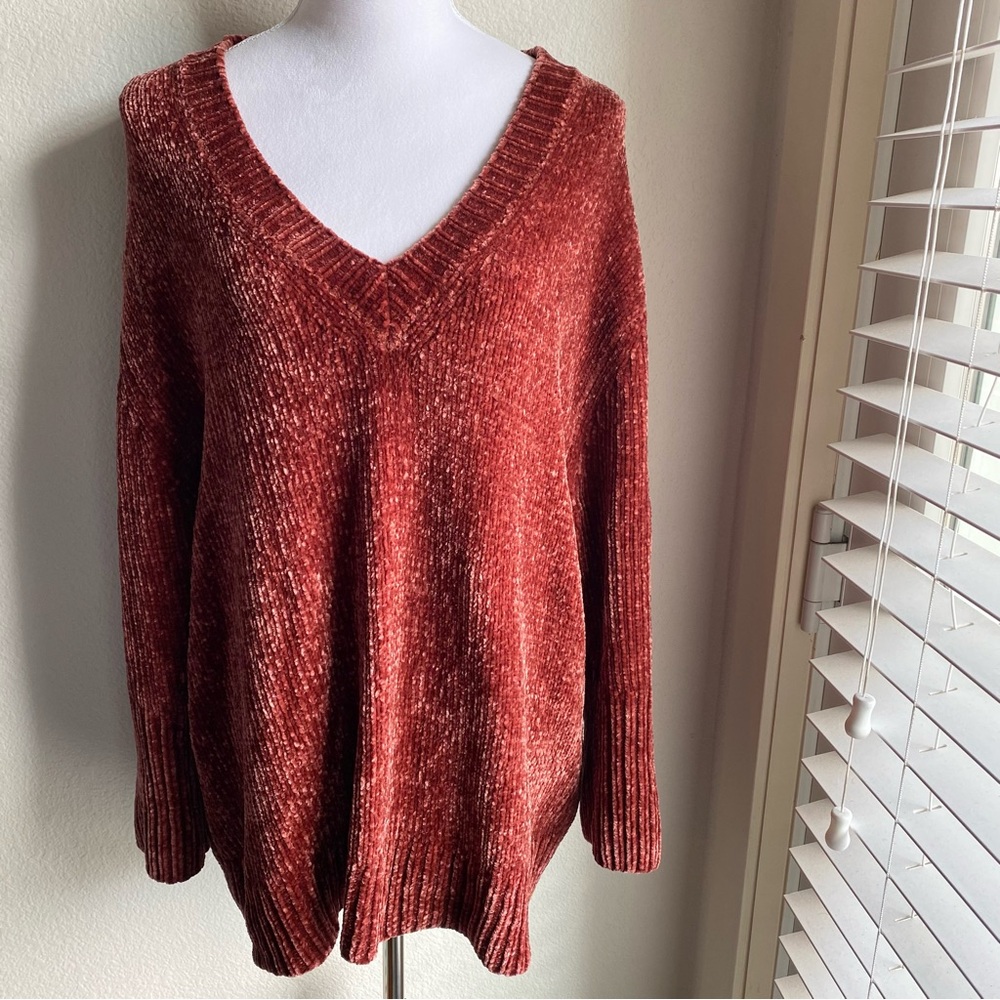Zara Knit Burnt Orange Chenille Oversized Pullover Sweater M